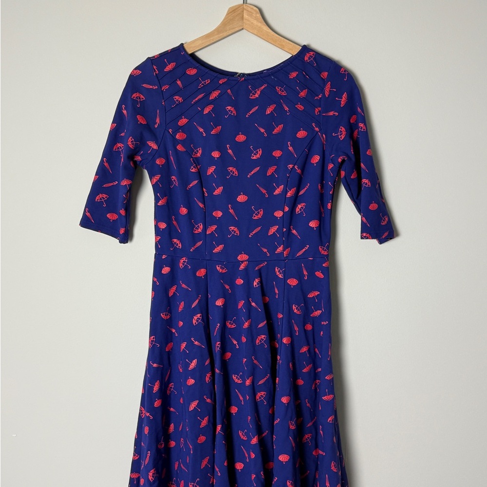 Vintage Long Sleeve Dress in Blue and Red